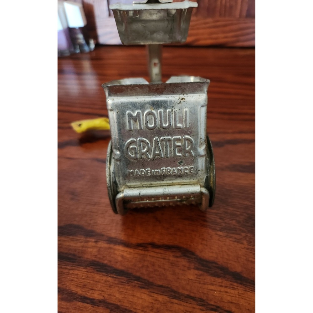 Vintage Metal Mouli Food Grater Removable Drum France Cheese Rotary Crank Yellow